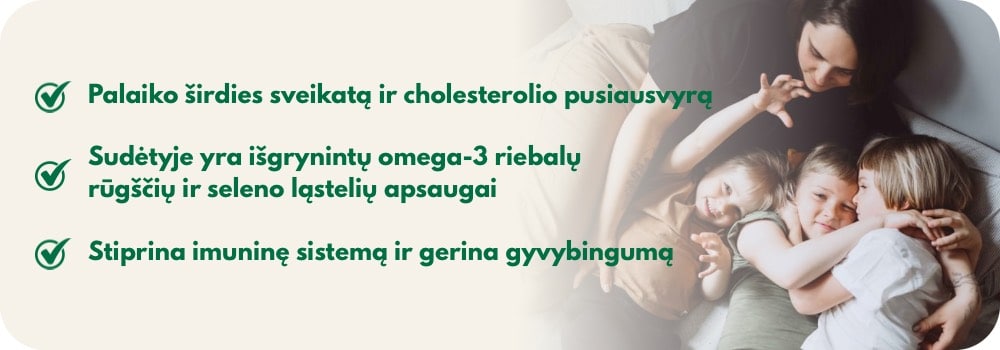 OMEGA-3 žuvų taukų kapsulės su selenu, širdžiai ir imunitetui